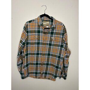 Moosejaw men’s flannel button down shirt sz Large green orange warm long sleeve